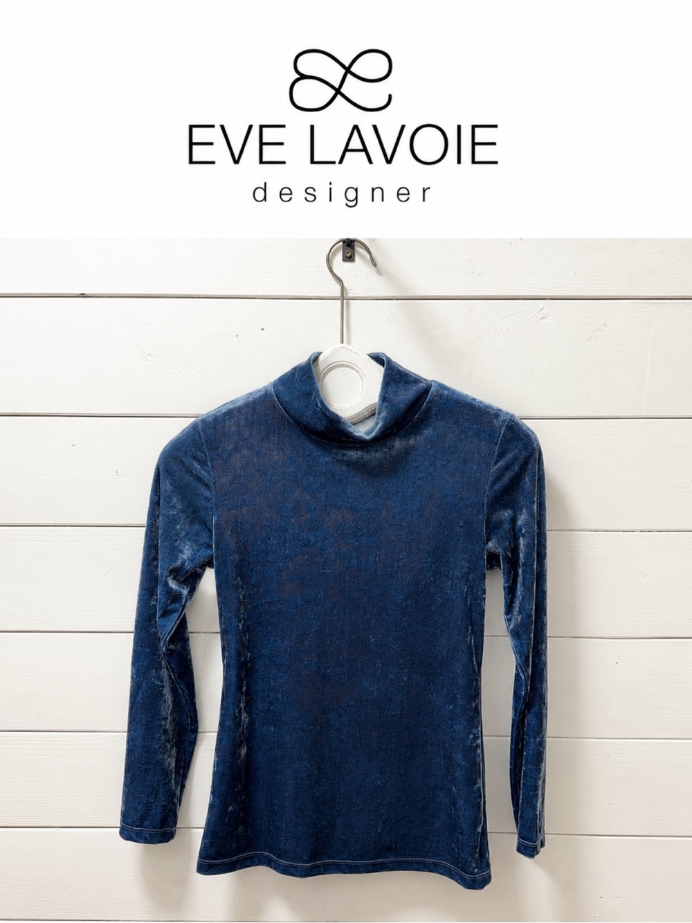Eve Lavoie Blue Velvet Mock Neck Top – Size XS